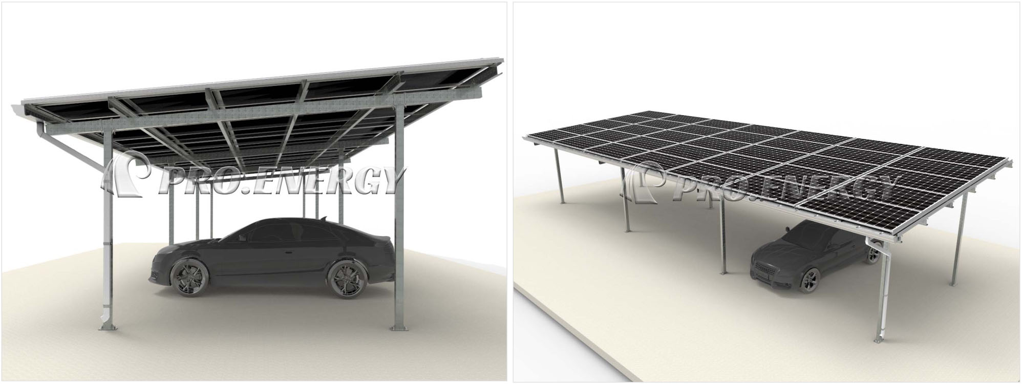 Type‑II carbon‑steel cost‑saving solar carport render Type‑II carbon‑steel cost‑saving solar carport render