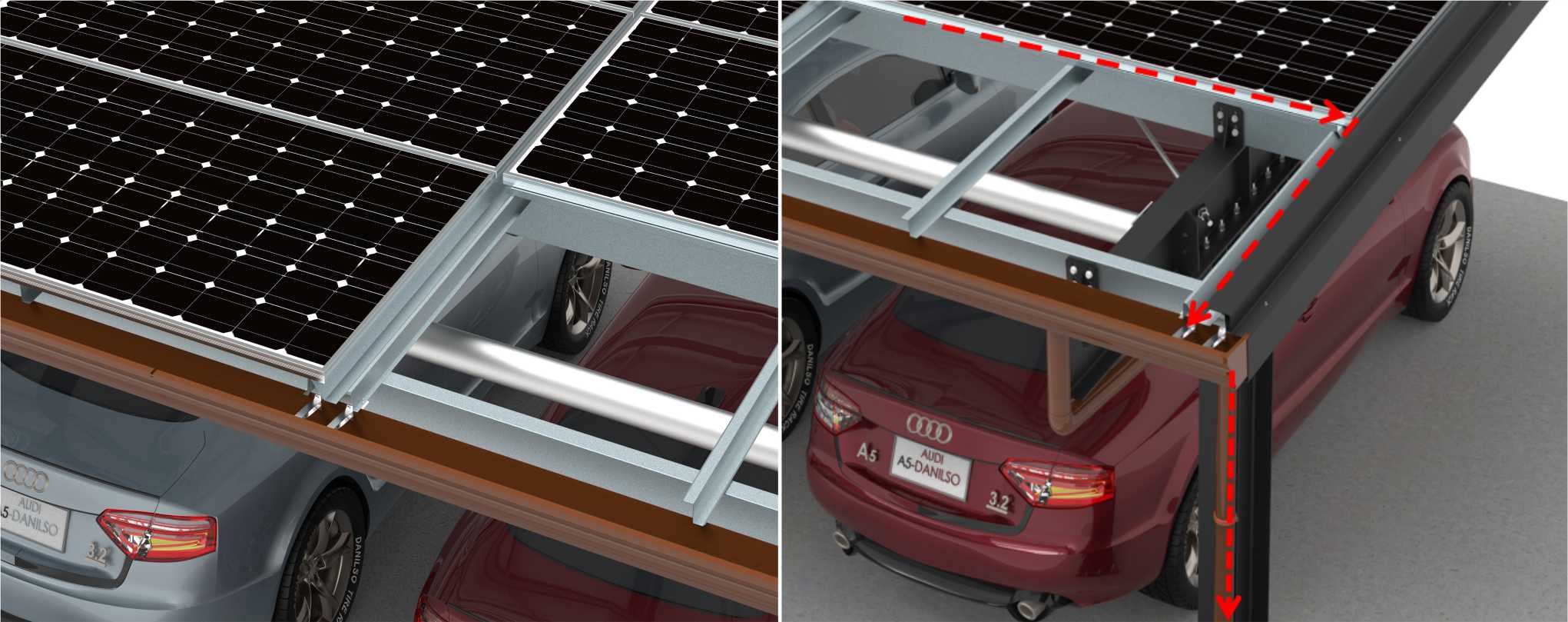 PROFENCE.ENERGY solar carport structure detail rendering